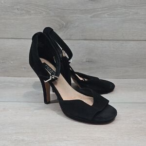 Torrid Black Women's Suede Ankle Strap Open Toe Heels Shoes Sz 8.5W